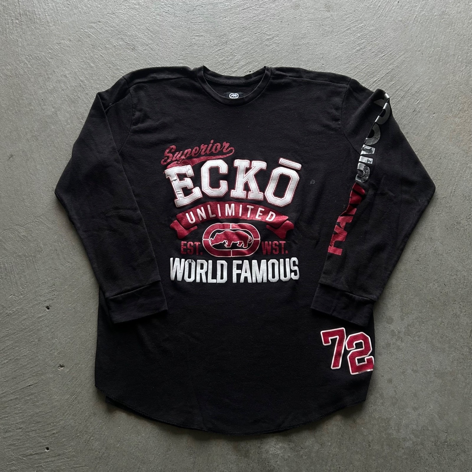 Vintage Y2k Ecko Unltd Thermal Long Sleeve Shirt Size Xl Black Grunge Skater